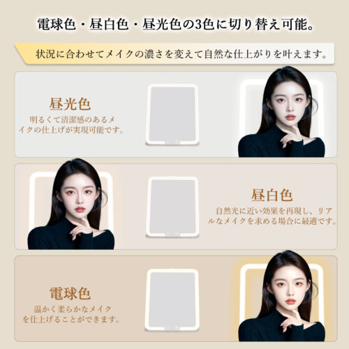GARVEE 女優ミラー 鏡 充電式 卓上ミラー 角度自在調節 折りたたみ 10倍拡大鏡付き 三色照明モード 明るさ調節 持ち運び - 画像 (3)