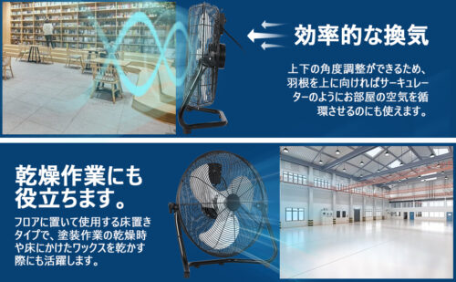 GARVEE フロア工場扇 48cm 黒 首振り工業用扇風機 大型 - 画像 (12)