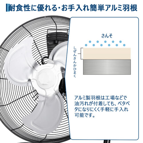 GARVEE フロア工場扇 48cm 黒 首振り工業用扇風機 大型 - 画像 (6)