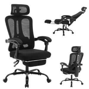 オフィスチェア デスクチェア 人間工学 ハイバック メッシュ フットレスト ヘッドレスト リクライニング パソコンチェア ワークチェア 椅子 リクライニングチェア テレワーク アームレスト 肘付き 疲れない ゲーミング 勉強 事務用 ブラック