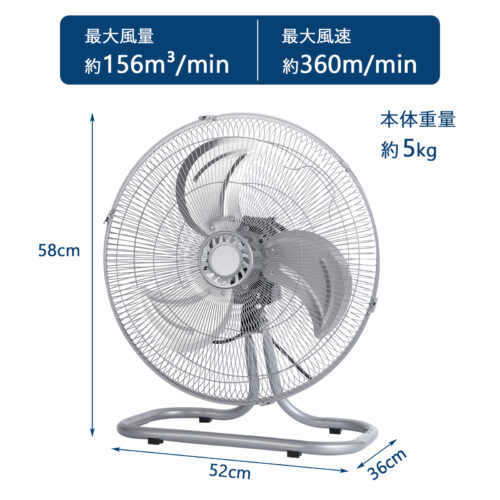 GARVEE フロア工場扇 41cm シルバー 首振り工業用扇風機 大型 - 画像 (2)