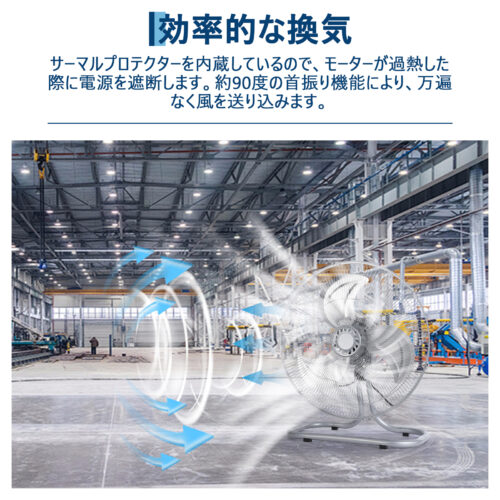GARVEE フロア工場扇 41cm シルバー 首振り工業用扇風機 大型 - 画像 (11)
