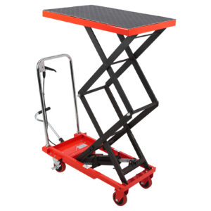 GARVEE 油圧式昇降台車 耐荷重約150kg 高揚程型 27cm-126cm 油圧リフトテーブル リフトカート ハンドリフター 昇降台車 ゴムシート付
