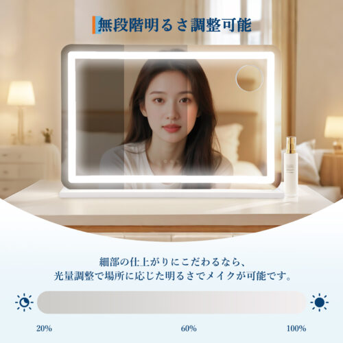 GARVEE 女優ミラー ライト付き ハリウッドミラー 卓上 3サイズ 50*42cm 58*46cm 61*51cm 化粧鏡 10倍拡大 USBポート 明るさ調節 三色照明モード - 画像 (4)