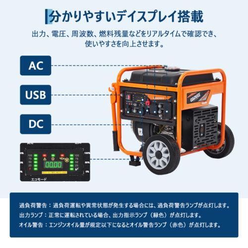 インバーター発電機 LPガス／ガソリン両用発電機 3way 最大出力4200W リモコン／キャスター付 家庭用発電機 GR4200iO - 画像 (8)