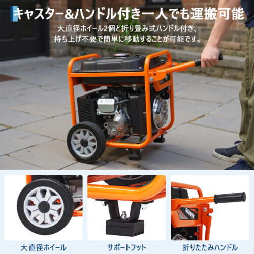 インバーター発電機 LPガス／ガソリン両用発電機 3way 最大出力4200W リモコン／キャスター付 家庭用発電機 GR4200iO - 画像 (7)