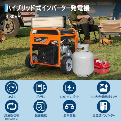 インバーター発電機 LPガス／ガソリン両用発電機 3way 最大出力4200W リモコン／キャスター付 家庭用発電機 GR4200iO - 画像 (2)