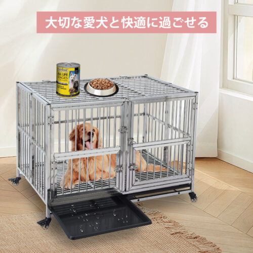 犬ゲージ 中型犬 屋根付き 大きめ 犬ゲージ 大型犬 折りたたみ 頑丈 スチール製 ペットサークル ペットケージ - 画像 (10)