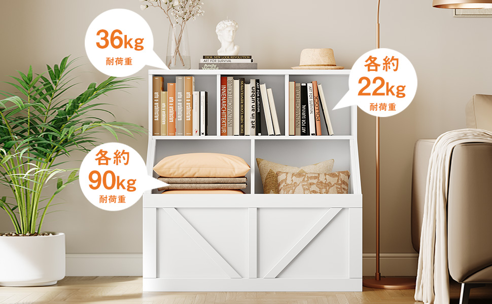 絵本棚 絵本ラック 本棚 大容量 収納 おもちゃ収納 キッズ 収納ラック 木製 ブックシェルフ 赤ちゃん 子ども 子供用 絵本 雑誌 教科書 漫画 図鑑 大型 分厚い 本 低め リビング収納棚 お片づけラック カバン置き ホワイト - 画像 (4)