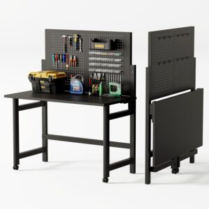 ワークデスク 模型 作業台 折りたたみ バックパネル付き 120cm ブラック パソコンデスク シンプルデスク