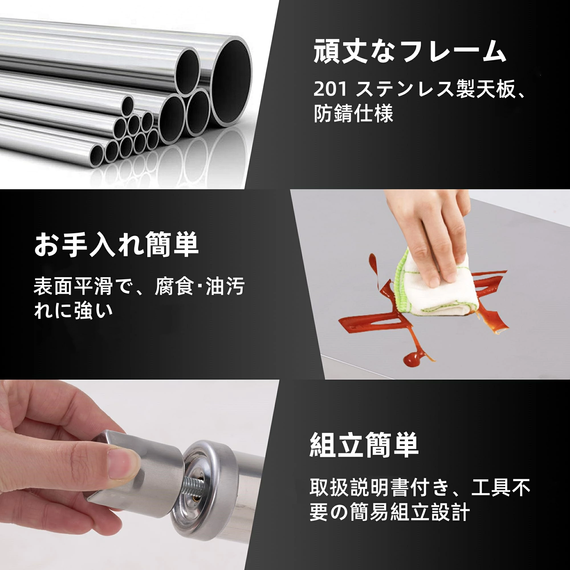 ステンレス作業台 業務用 3サイズ選択可 W60×D36(D46 D60)×H89cm 調理台 2段 耐食性 - 画像 (3)