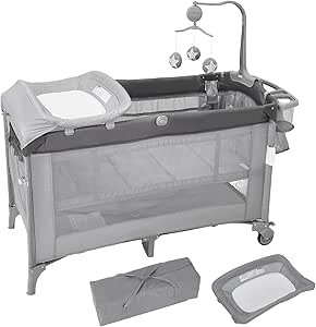 べビープレイヤード おむつ交換台  折りたたみ プレイヤード マットレス付き ベビーサークル キャスター付き