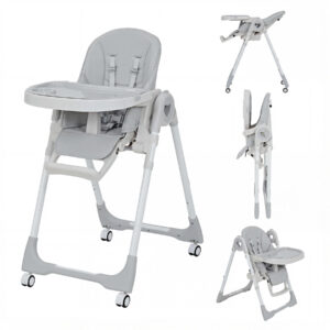 ベビーチェア ハイチェア＆ローチェア ワンタッチ折りたたみ コンパクト 高さ調節可能 キャスター付 5点式ベルト 赤ちゃん食事 離乳食 出産祝い 6か月〜 YB-H1109 カーキ/グレー