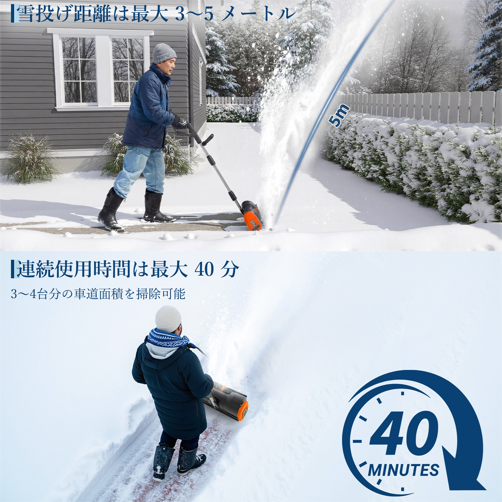 GARVEE 除雪機 充電式 除雪幅30cm 電動除雪機 家庭用 コードレス 手押し式 吹雪方向調整 除雪用品 - 画像 (4)