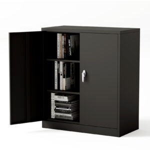 スチール書庫 鍵付き書庫 本棚 スチールキャビネット ロッカー 収納 書類ロッカー キャビネット オフィス 引き戸 棚 高さ90 cm 両開き 2段