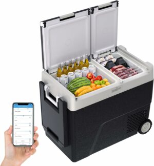 車載冷蔵庫 38L コンプレッサー式 -20℃～20℃ 急速冷凍 4Way電源対応 アプリ遠隔操作 バッテリー内蔵可能 2室独立温度制御 大容量 DC12V/24V AC100V 低電圧保護 静音 車載家庭両用 庫内灯付 車中泊 アウトドア  LZ-B58