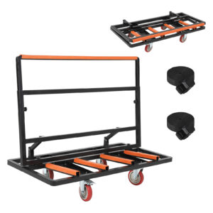 台車 ポニー台車 折りたたみ式 運搬台車 長尺物対応 大型 重型台車 耐荷重1000kg 高さ調節可能 木板?鋼板?ガラス?建築資材対応 業務用 工場用 2WAY仕様 ストッパー付きキャスター ベルト2本付き