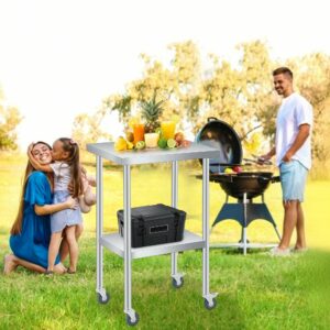 ガービー（Garvee） ステンレス作業台 業務用 調理台 30×61×89cm 2段 キャスター付き 耐食性 ステンレステーブ ステンレス調理台 棚板高さ調整可能 防錆 キッチン 飲食店 家庭用