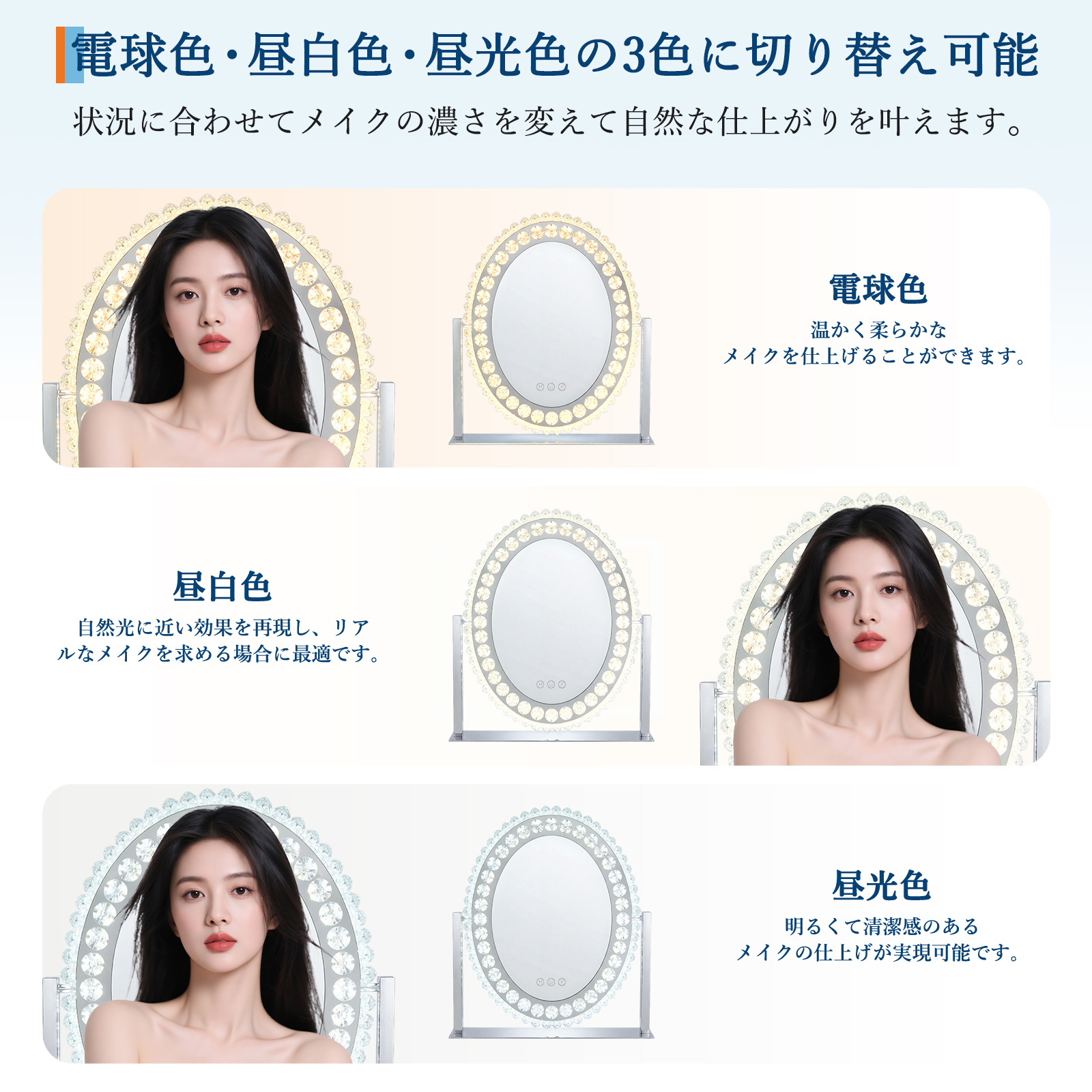 GARVEE 女優ミラー ライト付き ハリウッドミラー 卓上 丸型 卓上鏡 鏡 化粧鏡 大きめ メイクミラー - 画像 (3)