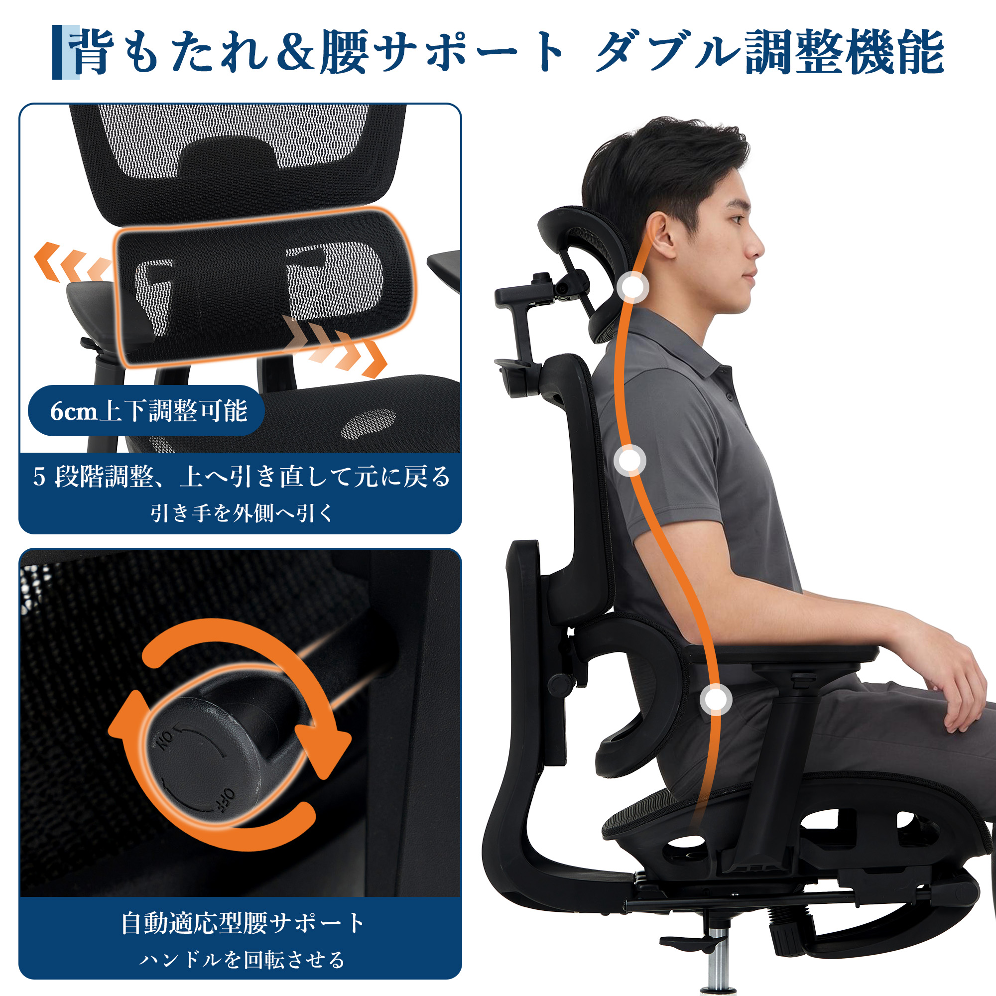 GARVEE オフィスチェア メッシュ 疲れない デスクチェア ワークチェア パソコンチェア - 画像 (4)