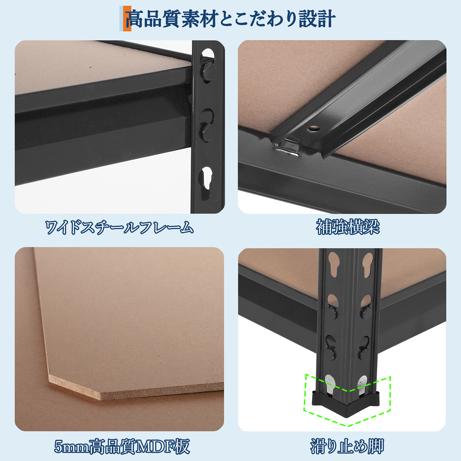 GARVEE スチールラック メタルラック 5段 総耐荷重1250kg スチール棚 オープンラック 中量ラック 業務用 家庭用 ボルトレス シェルフ - 画像 (15)