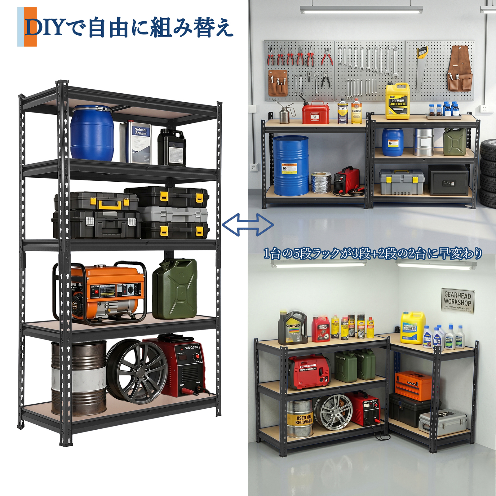 GARVEE スチールラック メタルラック 5段 総耐荷重1250kg スチール棚 オープンラック 中量ラック 業務用 家庭用 ボルトレス シェルフ - 画像 (14)