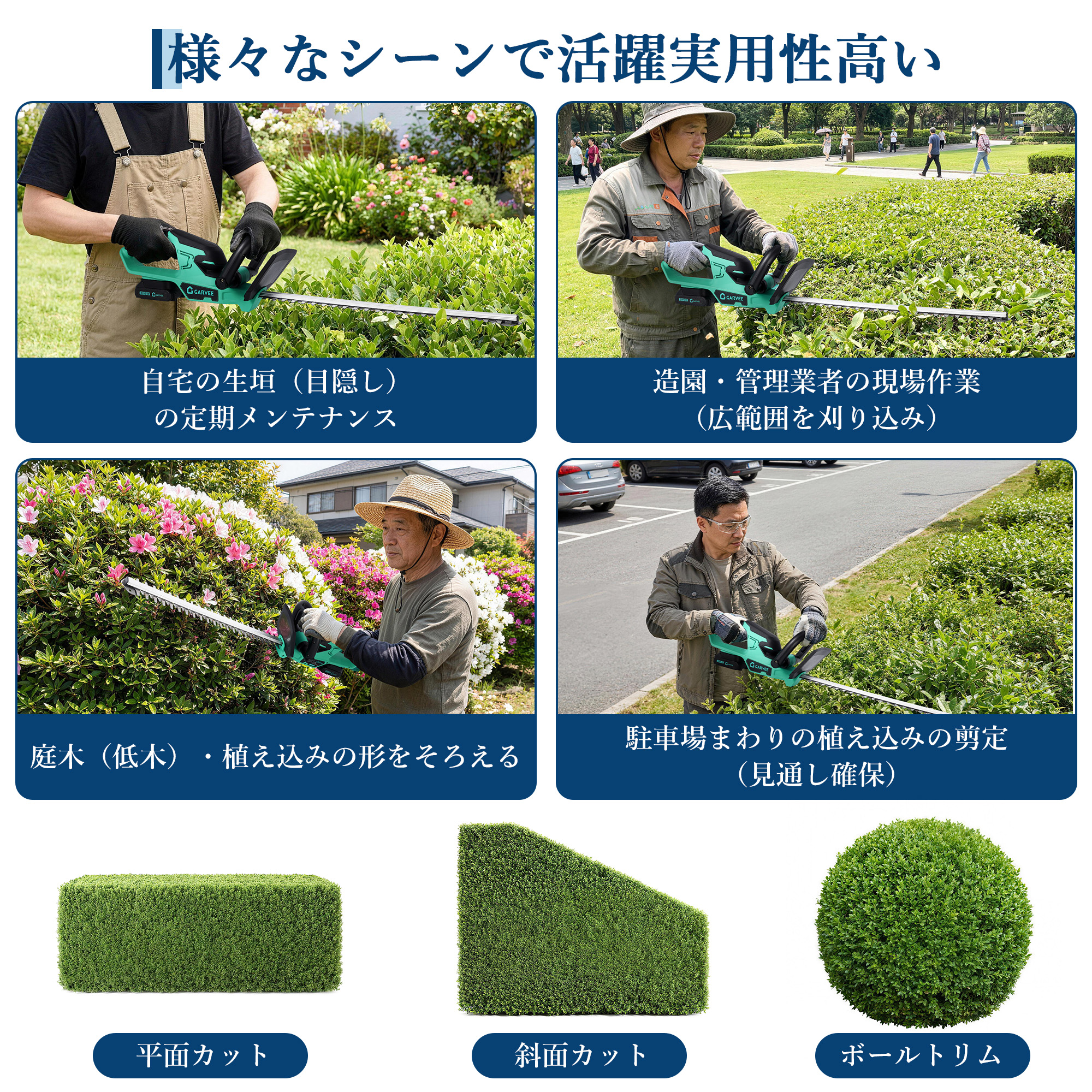 GARVEE ヘッジトリマー 充電式 草刈り 草刈り機 芝刈り機 芝生バリカン 枝切りトリマー ノコギリ 電動 - 画像 (4)