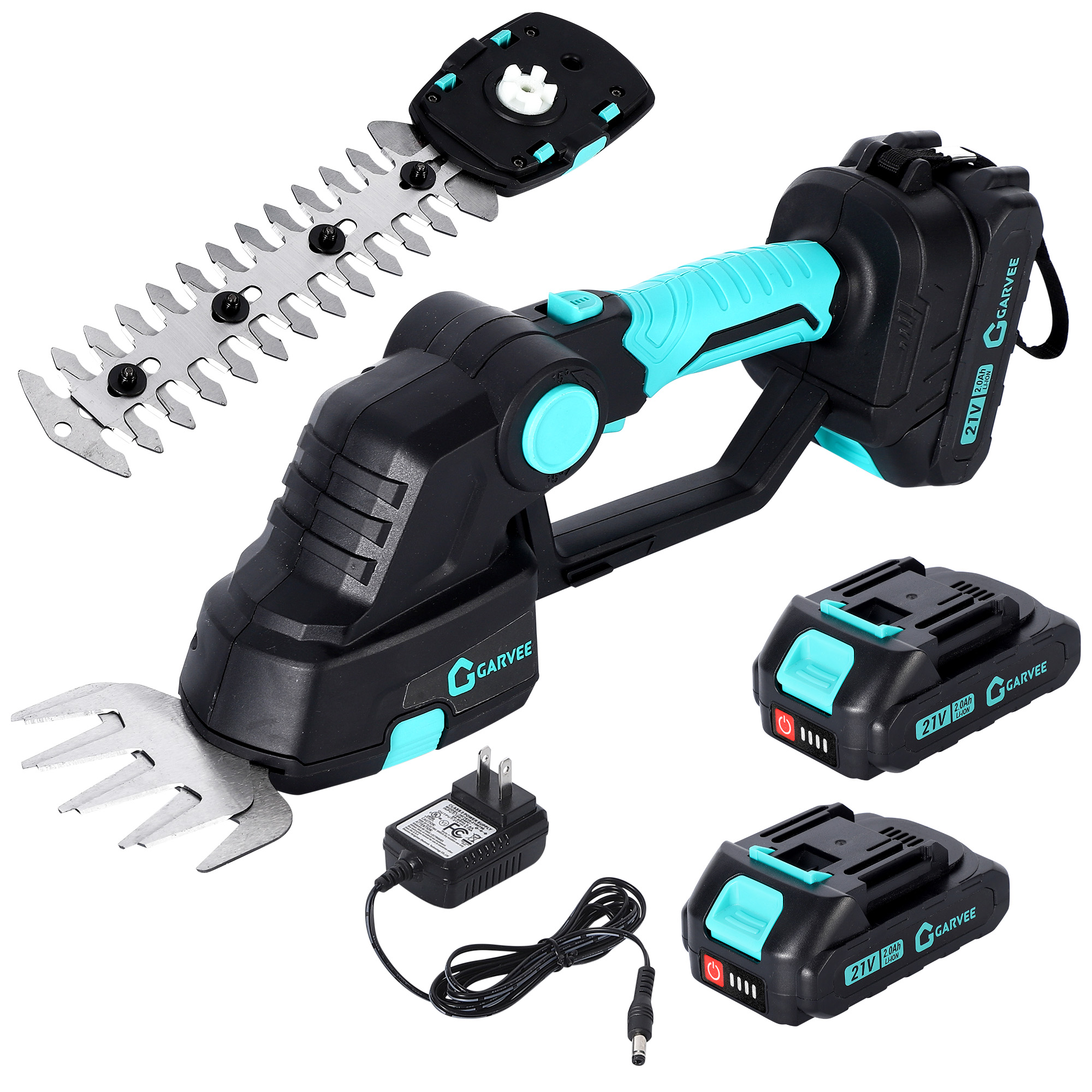 GARVEE バッテリー2個付き 2in1 ヘッジトリマー 充電式 草刈り機 芝刈り機 芝生バリカン コードレス 剪定バリカン 電動