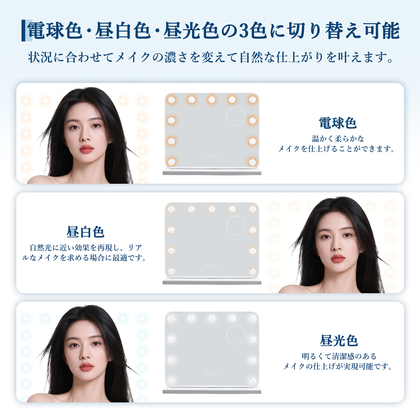 GARVEE 鏡 女優ミラー ライト付き 50*42cm 58*48cm 61*51cm 80*62cm led ハリウッドミラー おしゃれ ミラー 卓上鏡 鏡 卓上 化粧鏡 - 画像 (3)