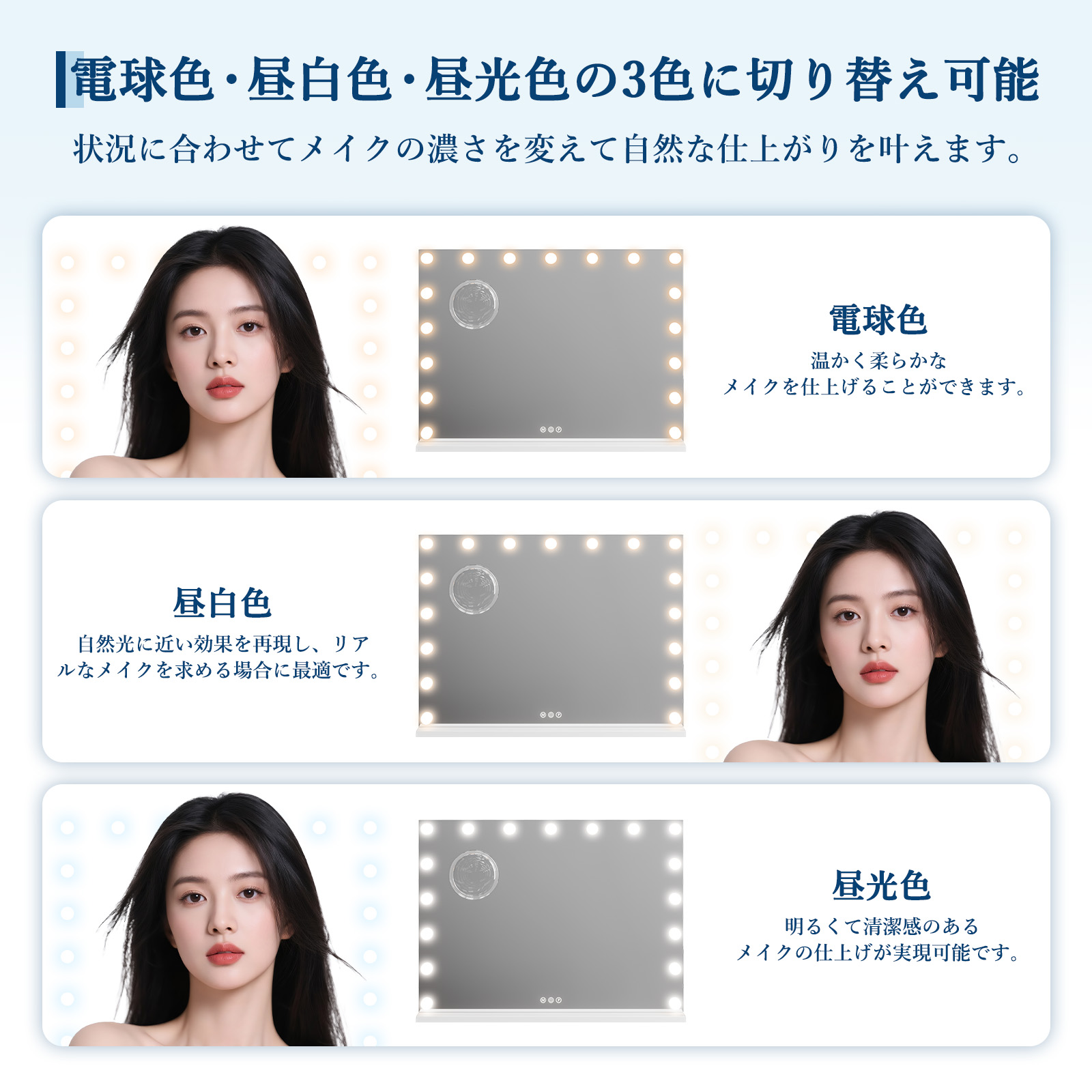 GARVEE 鏡 女優ミラー ライト付き 54*62cm ハリウッドミラー おしゃれ ミラー 卓上鏡 鏡 卓上 化粧鏡 10倍拡大鏡付き - 画像 (3)