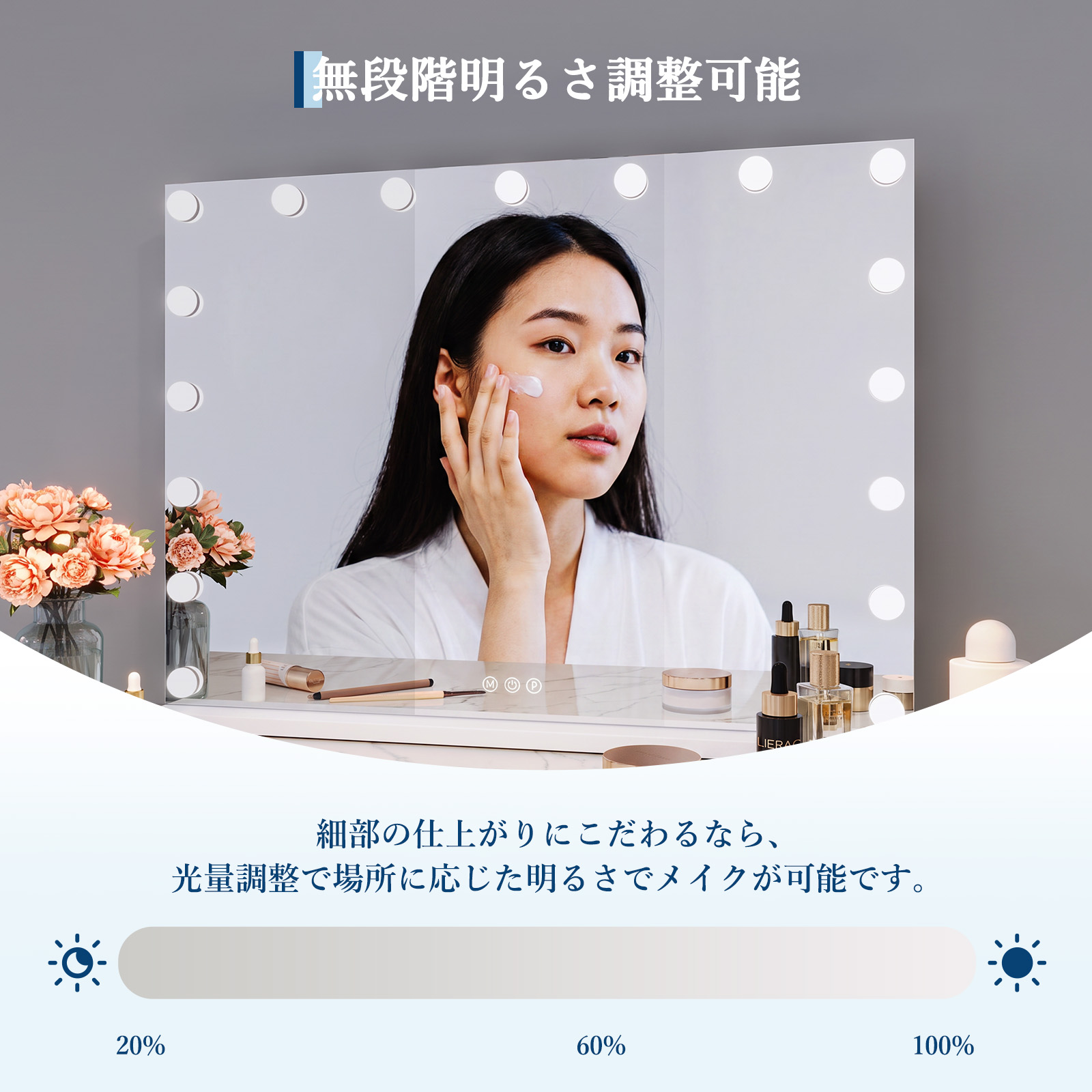 GARVEE 鏡 女優ミラー ライト付き 54*62cm ハリウッドミラー おしゃれ ミラー 卓上鏡 鏡 卓上 化粧鏡 10倍拡大鏡付き - 画像 (4)